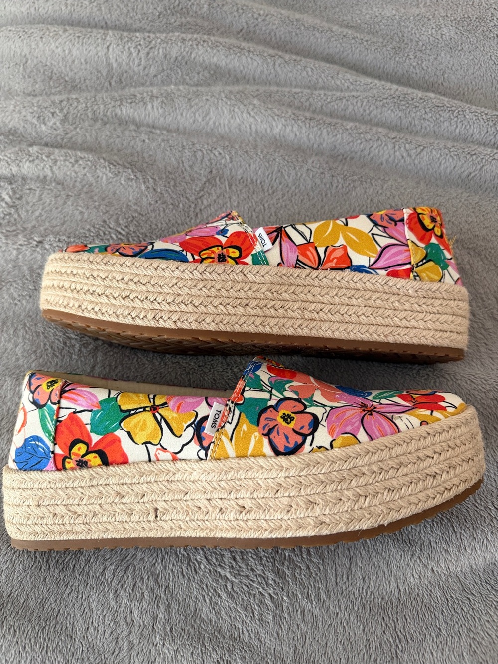 TOMS Floral Canvas Espadrilles in Pink, Yellow & Blue - Picture 3 of 7